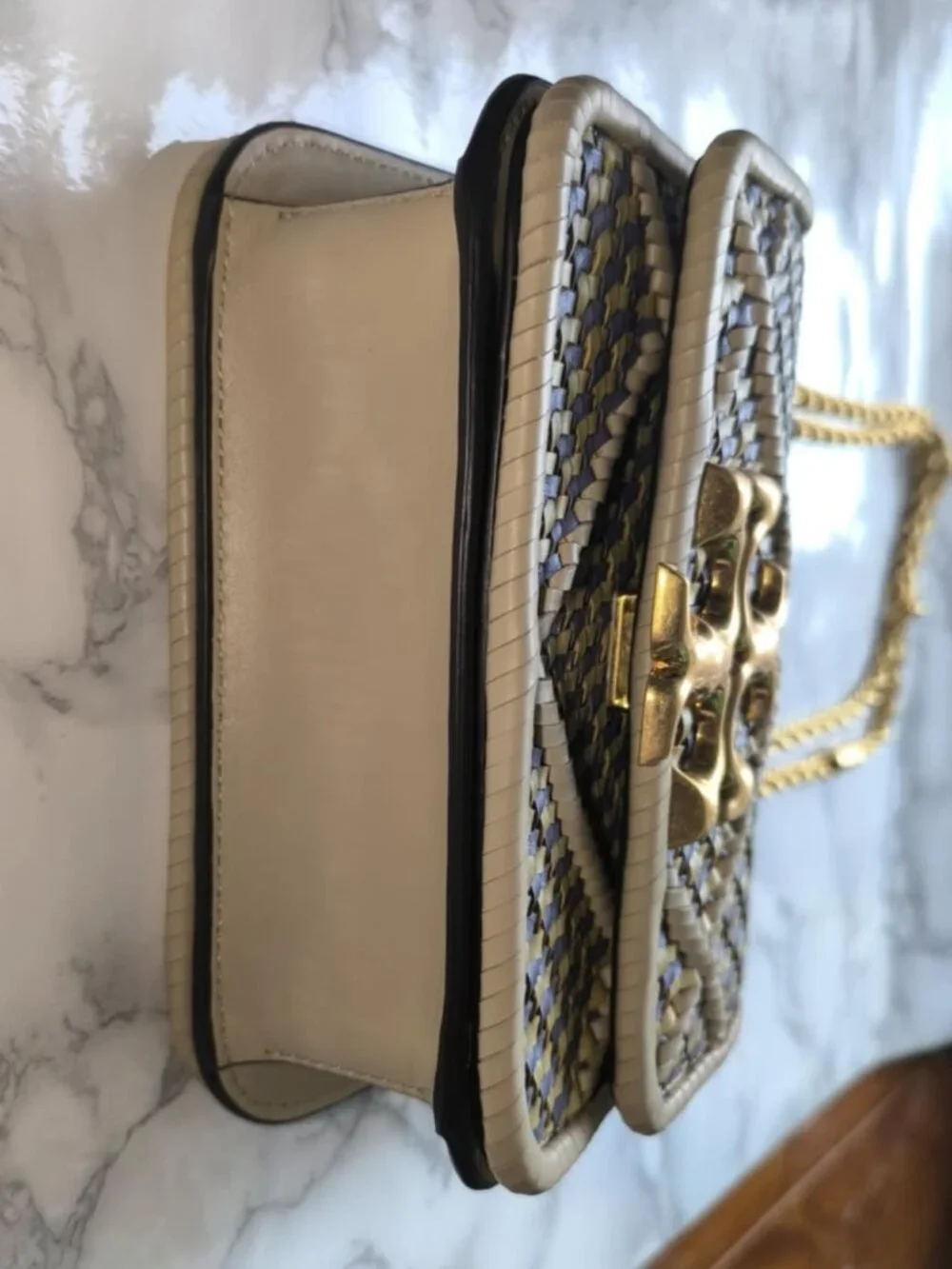 TORY BURCH Small Eleanor Diamond Woven Braided Leather Shoulder Bag